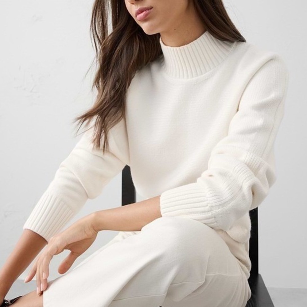 Banana Republic Oversized Turtleneck Cropped Sweater Snow Day Ivory Small